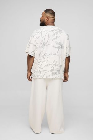 Plus Graffiti Oversized T-Shirt & Wide Leg Jogger Tracksuit