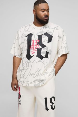 Plus Graffiti Oversized T-Shirt & Wide Leg Jogger Tracksuit