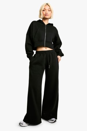 The Bronx Diamante Hotfix Zip Through Boxy Cropped Hoodie