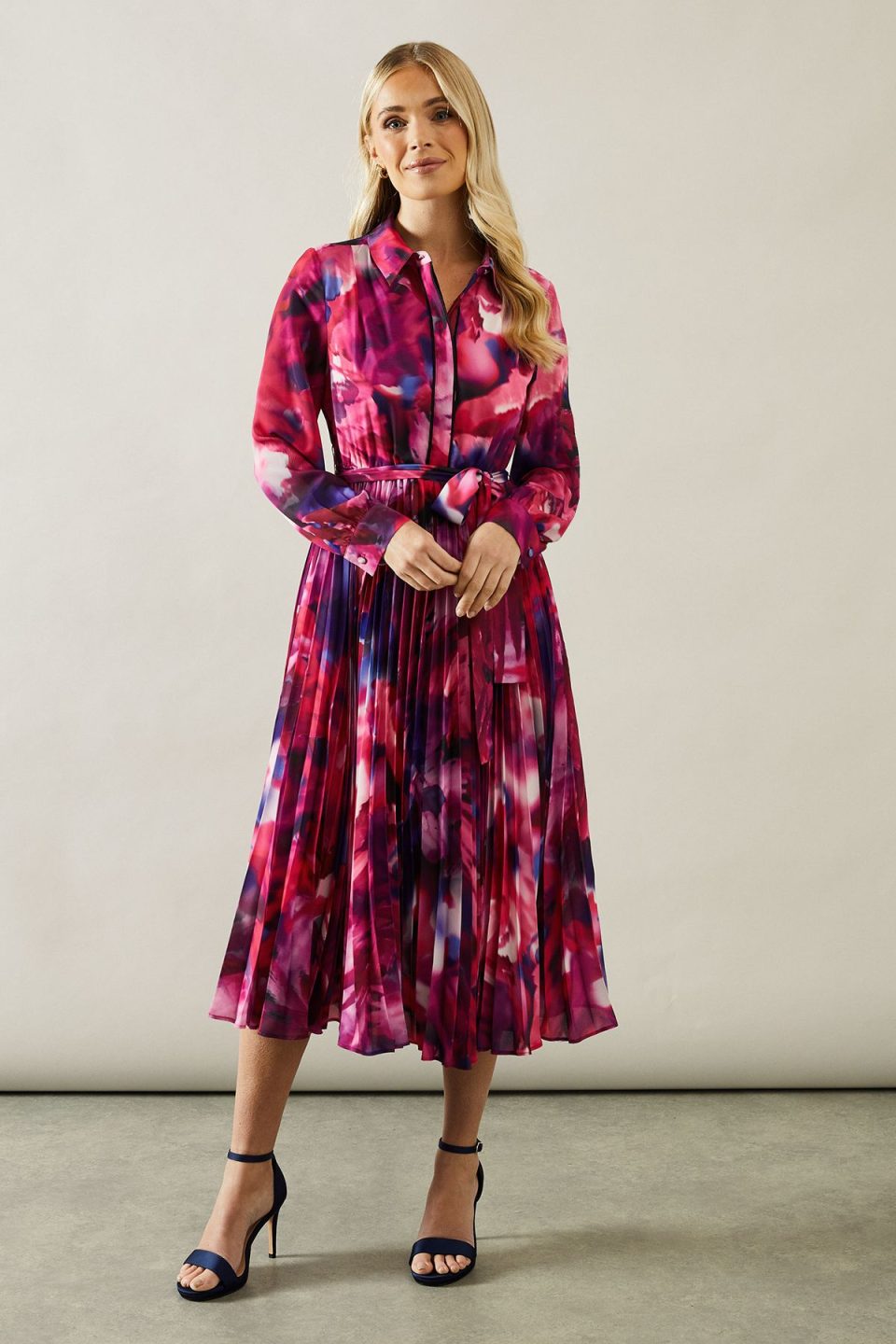Petite Abstract Print Pleated Shirt Midi Dress