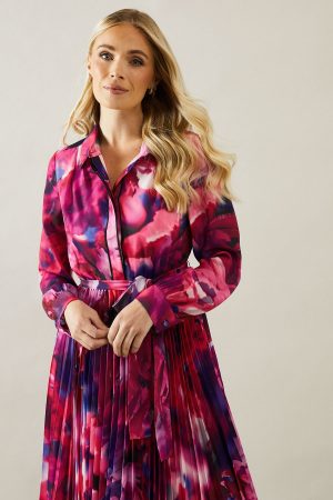 Petite Abstract Print Pleated Shirt Midi Dress