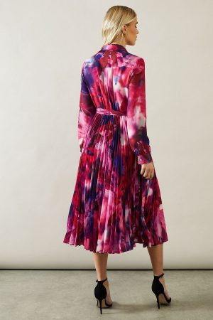 Petite Abstract Print Pleated Shirt Midi Dress