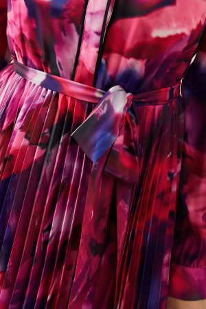 Petite Abstract Print Pleated Shirt Midi Dress