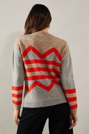 Zig Zag Stripe Pattern Crew Neck Jumper