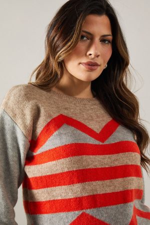 Zig Zag Stripe Pattern Crew Neck Jumper