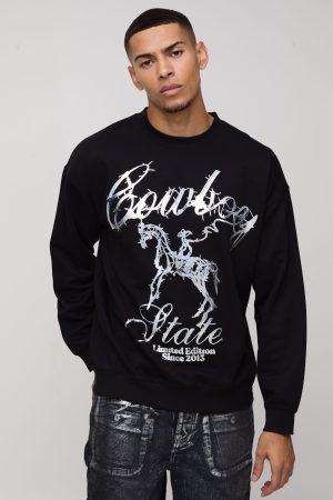 Oversized Western Metallic Graphic Sweatshirt