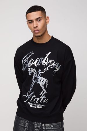 Oversized Western Metallic Graphic Sweatshirt