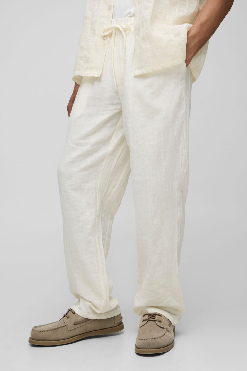 Straight Leg Elasticated Waist Cheesecloth Trouser
