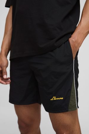 Elasticated Waist Crinkle Nylon Panelled Shorts
