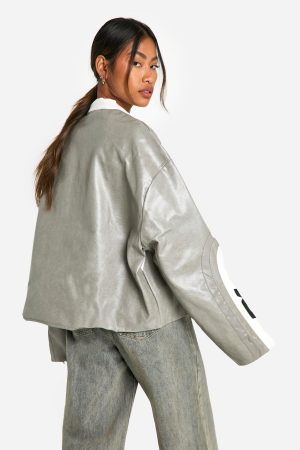 Vintage Look Embroidered Moto Jacket