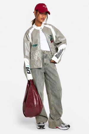 Vintage Look Embroidered Moto Jacket