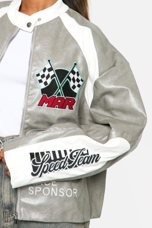 Vintage Look Embroidered Moto Jacket