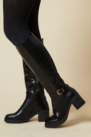 Kahlani Buckle Detail Back Elastic Chunky Platform Knee Boot