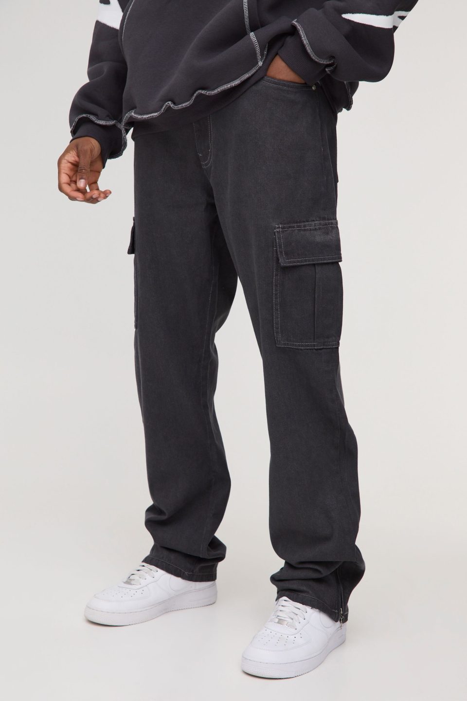 Tall Zip Hem Straight Fit Cargo Jeans