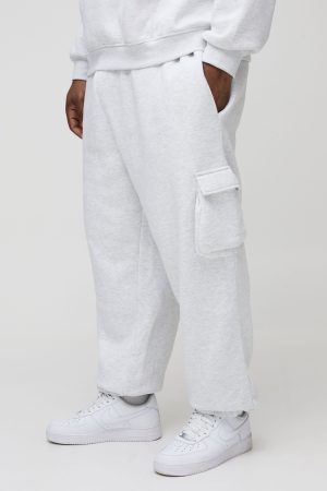 330GSM Plus Oversized Fit Cargo Joggers In Grey Marl