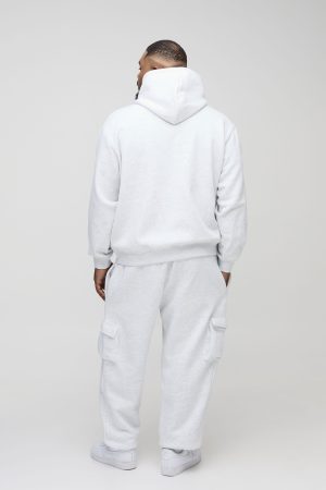330GSM Plus Oversized Fit Cargo Joggers In Grey Marl