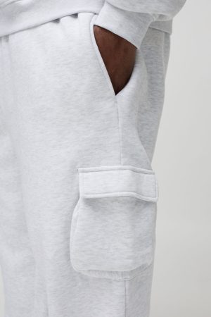 330GSM Plus Oversized Fit Cargo Joggers In Grey Marl
