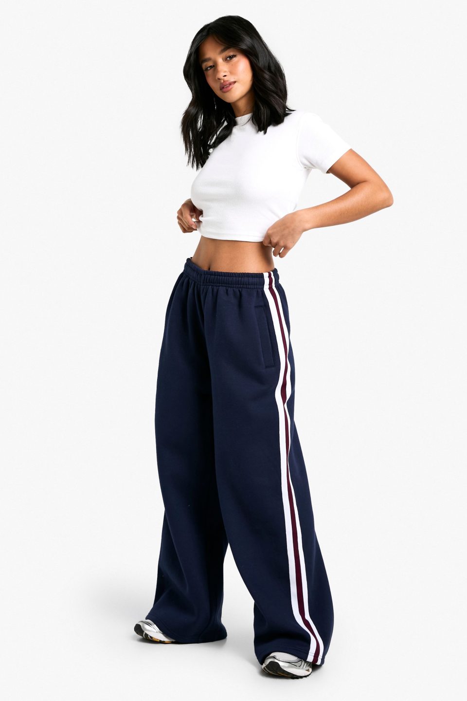 Petite Side Stripe Tape Wide Leg Joggers