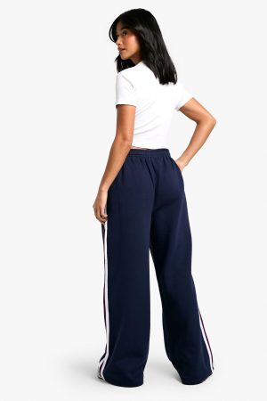 Petite Side Stripe Tape Wide Leg Joggers