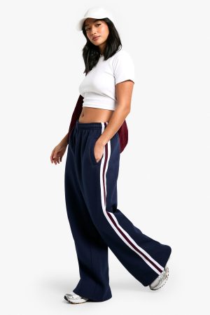 Petite Side Stripe Tape Wide Leg Joggers