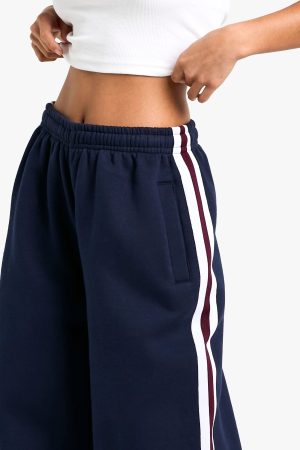 Petite Side Stripe Tape Wide Leg Joggers