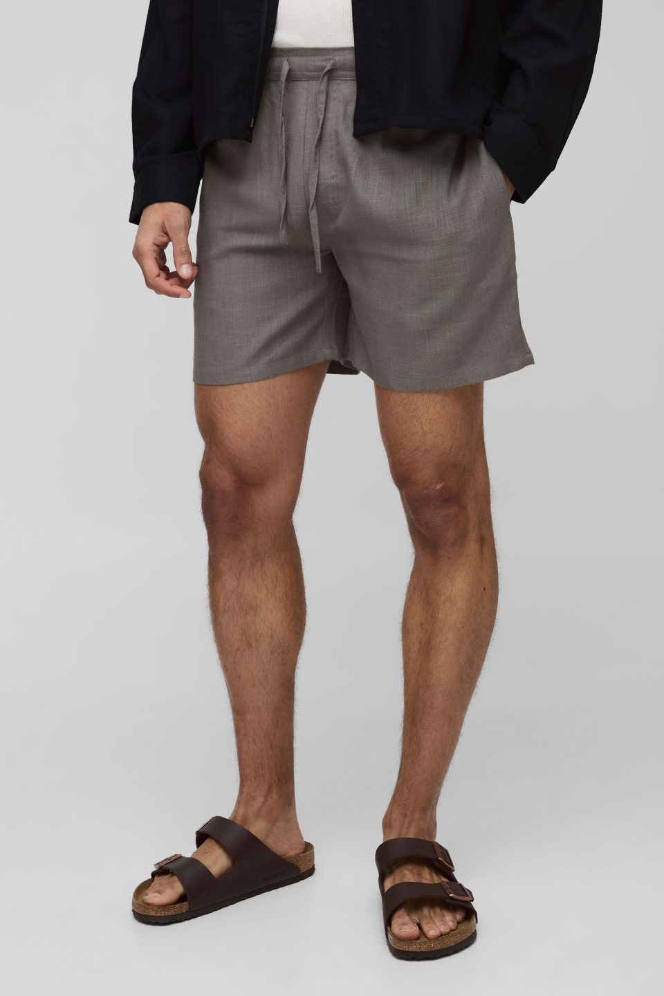 Half & Half Waistband Relaxed Fit Linen Blend Shorts