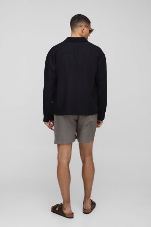 Half & Half Waistband Relaxed Fit Linen Blend Shorts