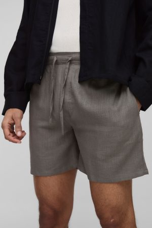 Half & Half Waistband Relaxed Fit Linen Blend Shorts