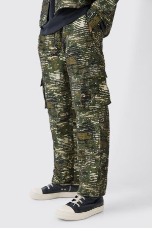 Textured Camo Relaxed Cargo Trouser
