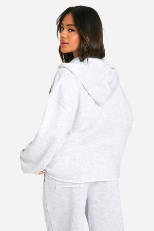 Raw Hem Distressed Detail Oversized Zip Through Hoodie