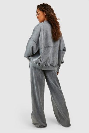 Washed Zip Through Bomber Straight Leg Tracksuit