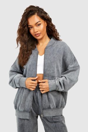 Washed Zip Through Bomber Straight Leg Tracksuit