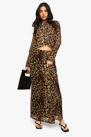 Leopard Print High Neck Woven Crop Top