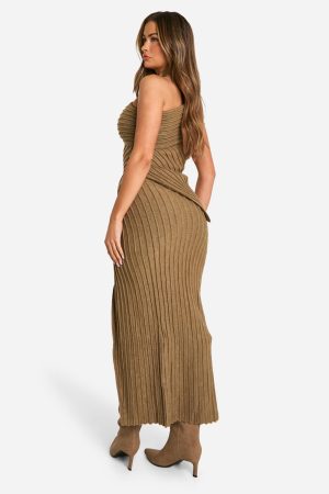 Premium Knitted Rib Split Front Maxi Skirt
