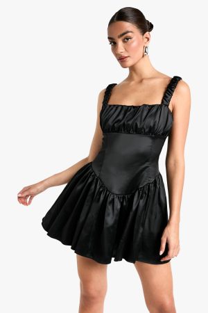 Satin Milkmaid Mini Dress