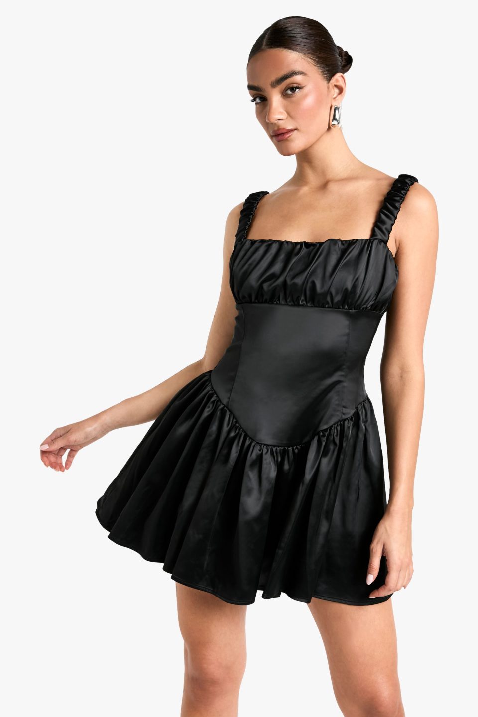 Satin Milkmaid Mini Dress