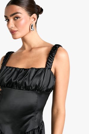 Satin Milkmaid Mini Dress