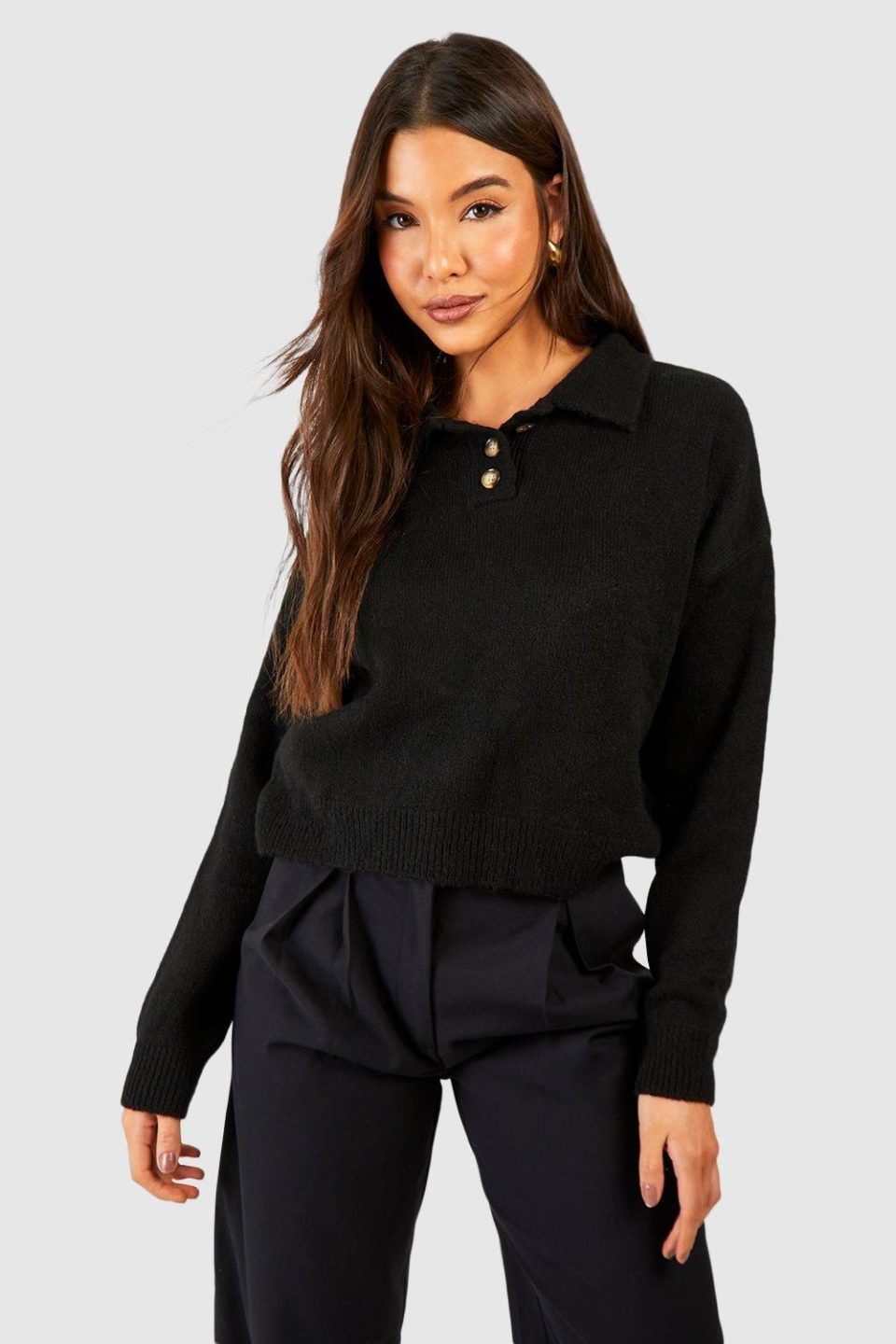 Soft Knit Jumper With Polo Collar