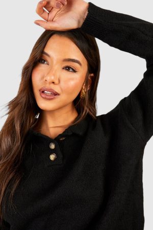 Soft Knit Jumper With Polo Collar