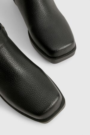 Textured Leather Look Biker Buckle Detail Boots