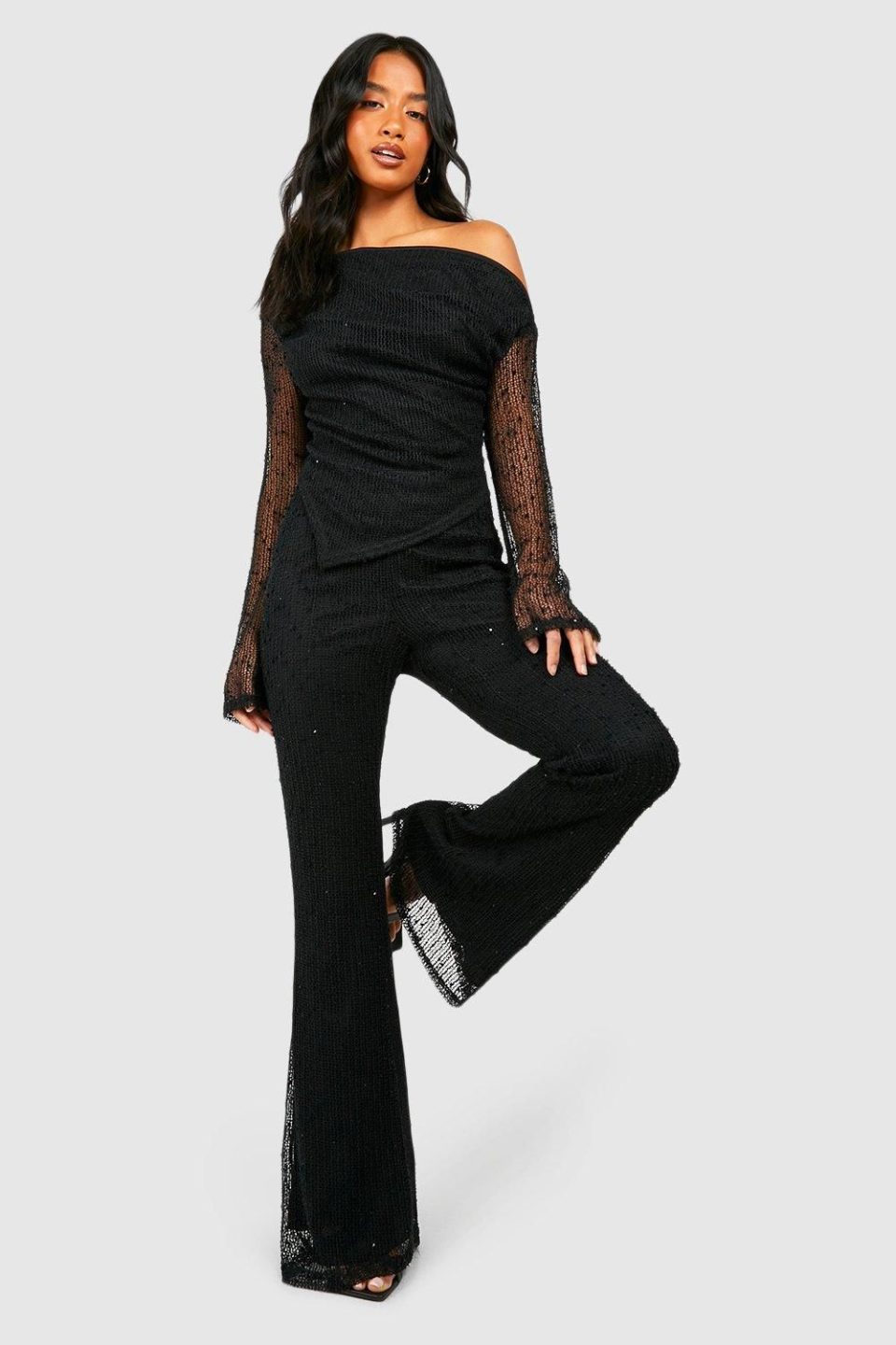 Petite Textured Knit Flare Trouser
