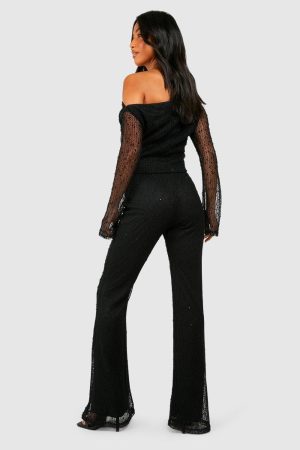 Petite Textured Knit Flare Trouser