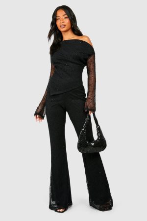 Petite Textured Knit Flare Trouser