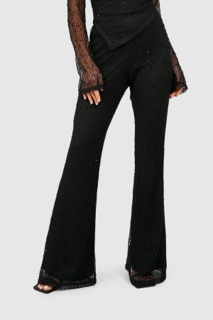 Petite Textured Knit Flare Trouser