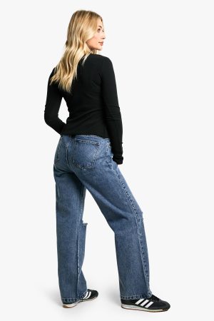 Maternity Over The Bump Ripped Knee Boyfriend Jeans