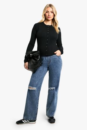 Maternity Over The Bump Ripped Knee Boyfriend Jeans