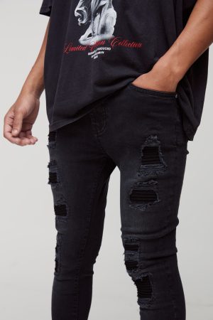 Super Skinny Stretch Biker Rip & Repair Jeans