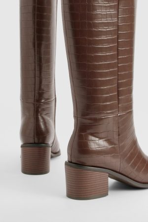Wide Fit Croc  Block Knee High Boots