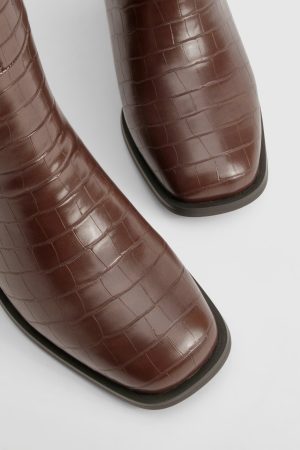 Wide Fit Croc  Block Knee High Boots