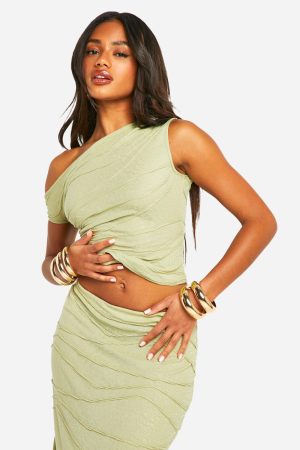 Textured Asymmetric Ruched Side Top